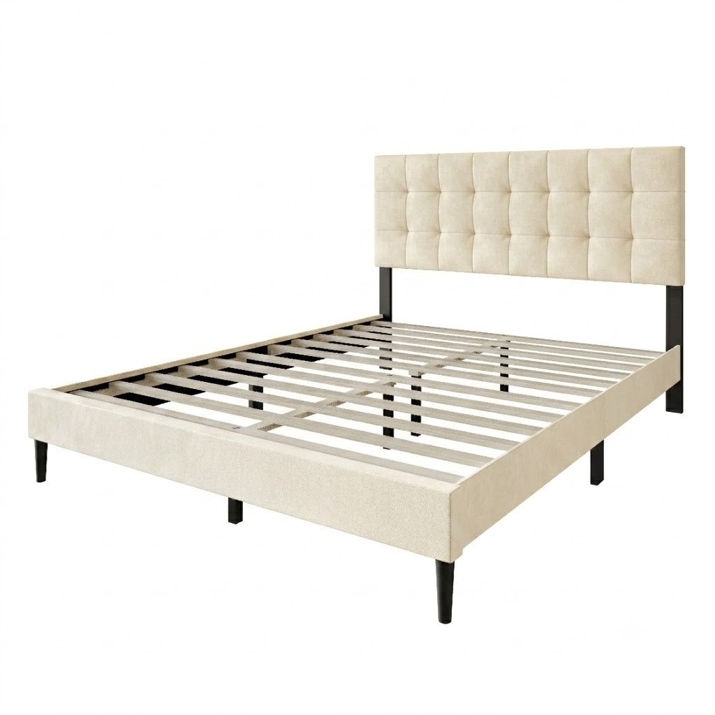 Marion Tufted Upholstered Platform Bed Frame with Tufted Headboard and Plush Padding