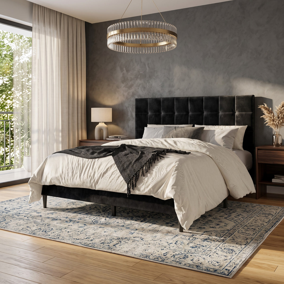 Marion Tufted Upholstered Platform Bed Frame with Tufted Headboard and Plush Padding