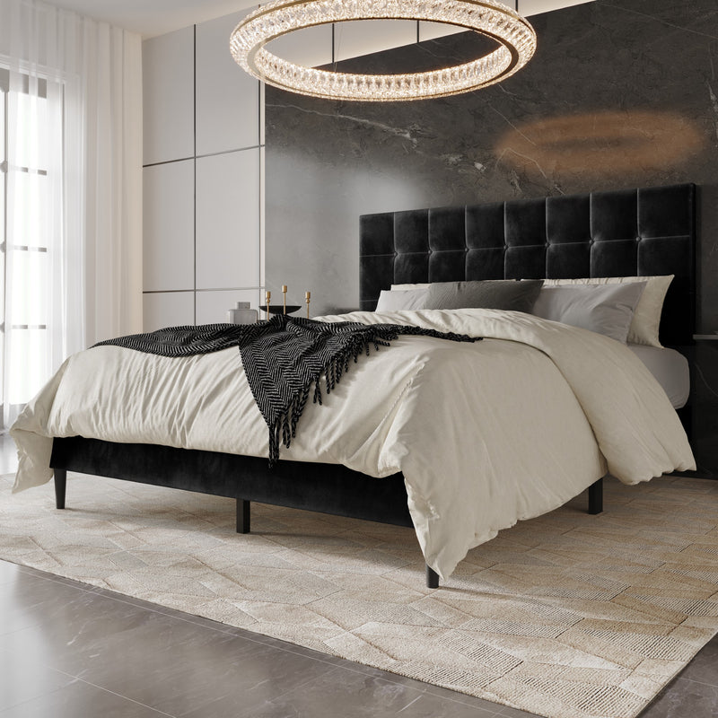 Home Design Marion Tufted Upholstered Platform Bed Frame