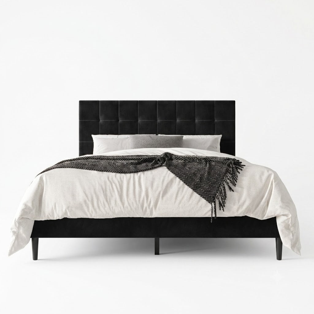 Marion Tufted Upholstered Platform Bed Frame with Tufted Headboard and Plush Padding