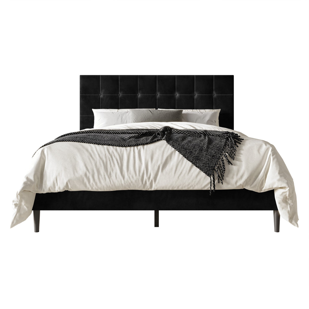 Home Design Marion Tufted Upholstered Platform Bed Frame