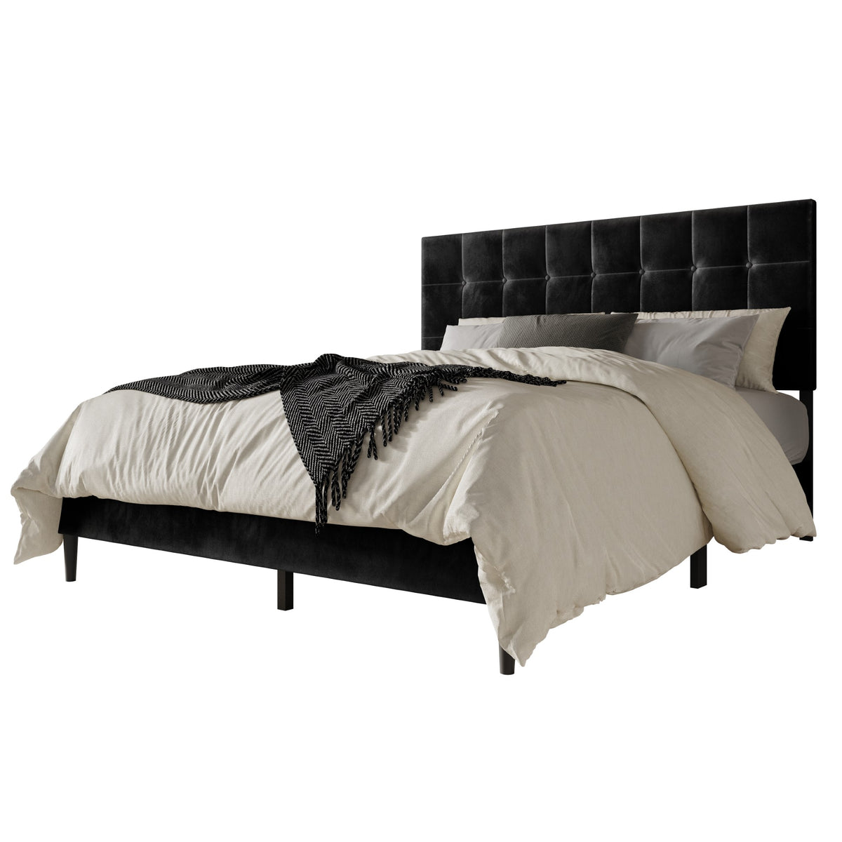 Home Design Marion Tufted Upholstered Platform Bed Frame