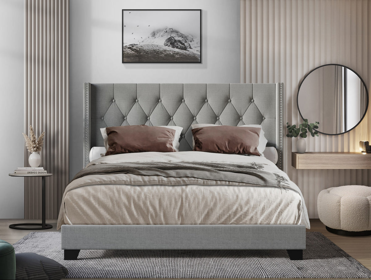 Home Design Danbury Tufted Upholstered Panel Bed Frame For Adult, Box Spring Required (Sold Separately)