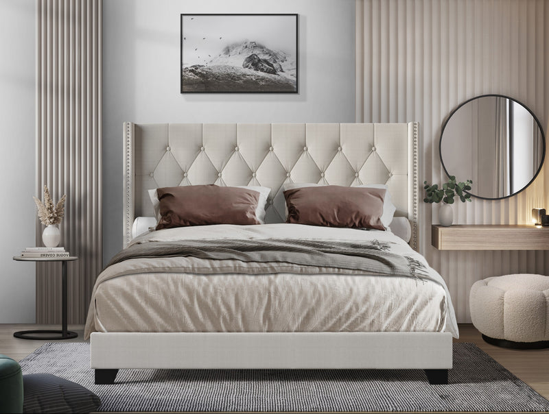 Home Design Danbury Tufted Upholstered Panel Bed Frame For Adult, Box Spring Required (Sold Separately)