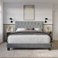 Dillon Twin Tufted Upholstered Panel Bed Frame with Button Tufting and Foam-Filled Headboard, Gray, Easy Assembly