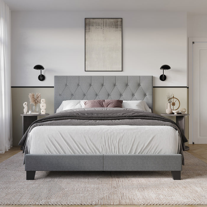 Dillon Twin Tufted Upholstered Panel Bed Frame with Button Tufting and Foam-Filled Headboard, Gray, Easy Assembly