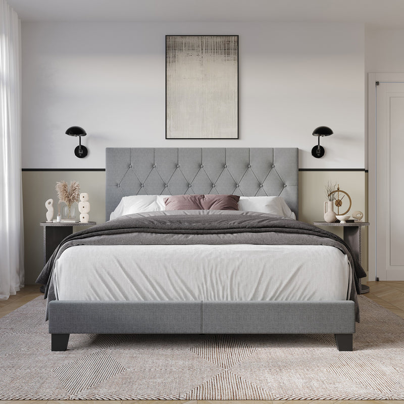 Dillon Twin Tufted Upholstered Panel Bed Frame with Button Tufting and Foam-Filled Headboard, Gray, Easy Assembly