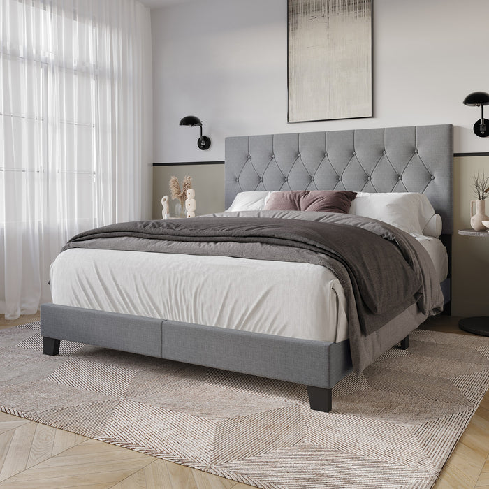 Dillon Twin Tufted Upholstered Panel Bed Frame with Button Tufting and Foam-Filled Headboard, Gray, Easy Assembly