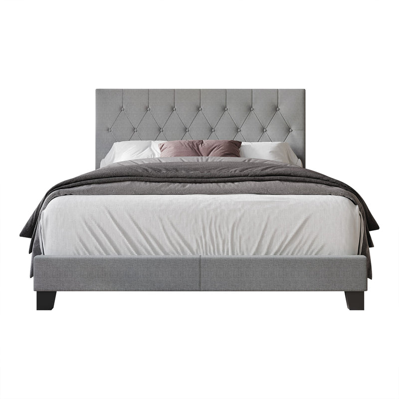 Dillon Twin Tufted Upholstered Panel Bed Frame with Button Tufting and Foam-Filled Headboard, Gray, Easy Assembly