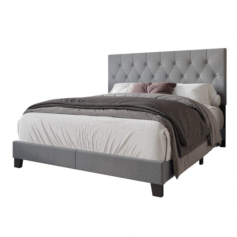Dillon Twin Tufted Upholstered Panel Bed Frame with Button Tufting and Foam-Filled Headboard, Gray, Easy Assembly