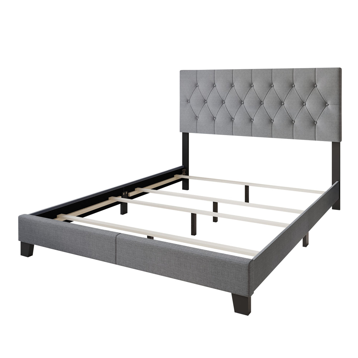 Dillon Twin Tufted Upholstered Panel Bed Frame with Button Tufting and Foam-Filled Headboard, Gray, Easy Assembly