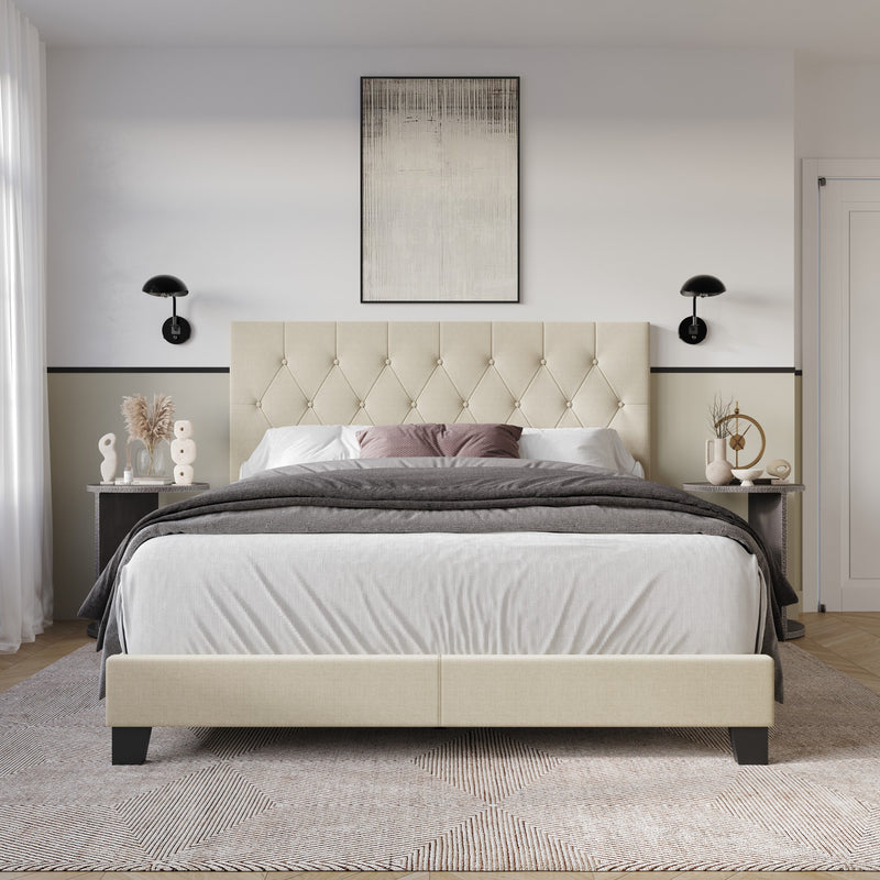 Dillon Twin Tufted Upholstered Panel Bed Frame with Button Tufting and Foam-Filled Headboard, Gray, Easy Assembly