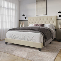Dillon Twin Tufted Upholstered Panel Bed Frame with Button Tufting and Foam-Filled Headboard, Gray, Easy Assembly