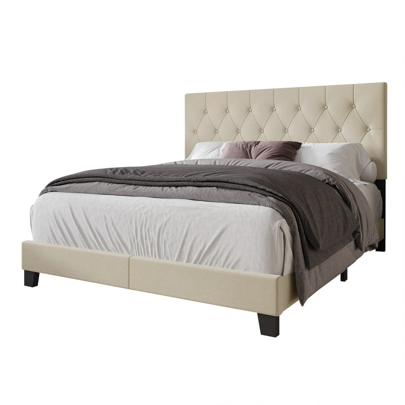 Dillon Twin Tufted Upholstered Panel Bed Frame with Button Tufting and Foam-Filled Headboard, Gray, Easy Assembly