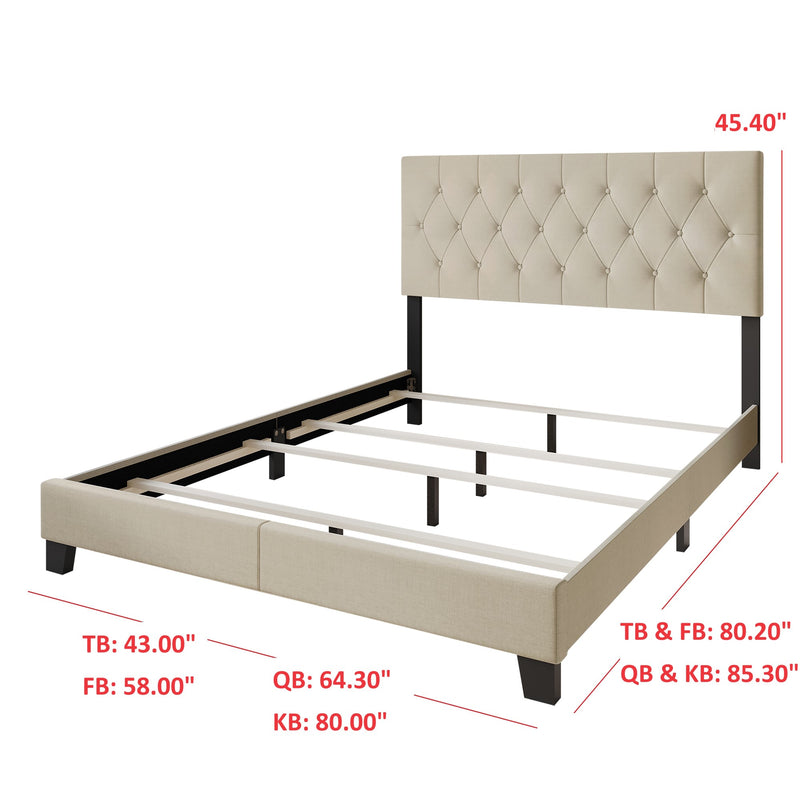 Dillon Twin Tufted Upholstered Panel Bed Frame with Button Tufting and Foam-Filled Headboard, Gray, Easy Assembly
