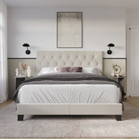 Dillon Twin Tufted Upholstered Panel Bed Frame with Button Tufting and Foam-Filled Headboard, Gray, Easy Assembly