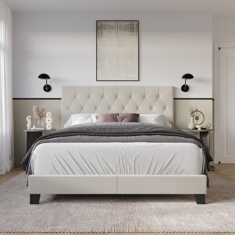 Dillon Twin Tufted Upholstered Panel Bed Frame with Button Tufting and Foam-Filled Headboard, Gray, Easy Assembly