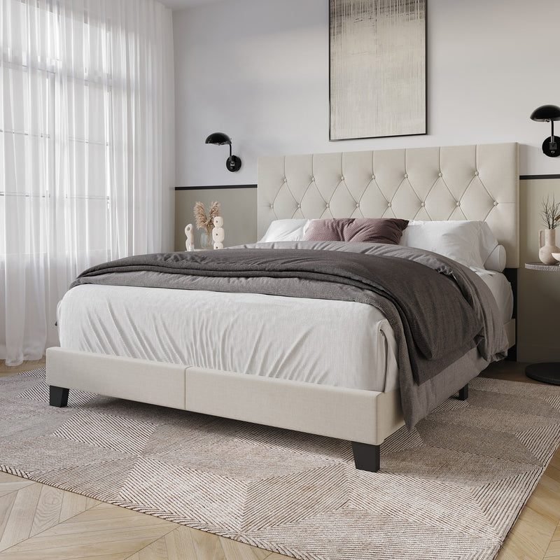 Dillon Twin Tufted Upholstered Panel Bed Frame with Button Tufting and Foam-Filled Headboard, Gray, Easy Assembly