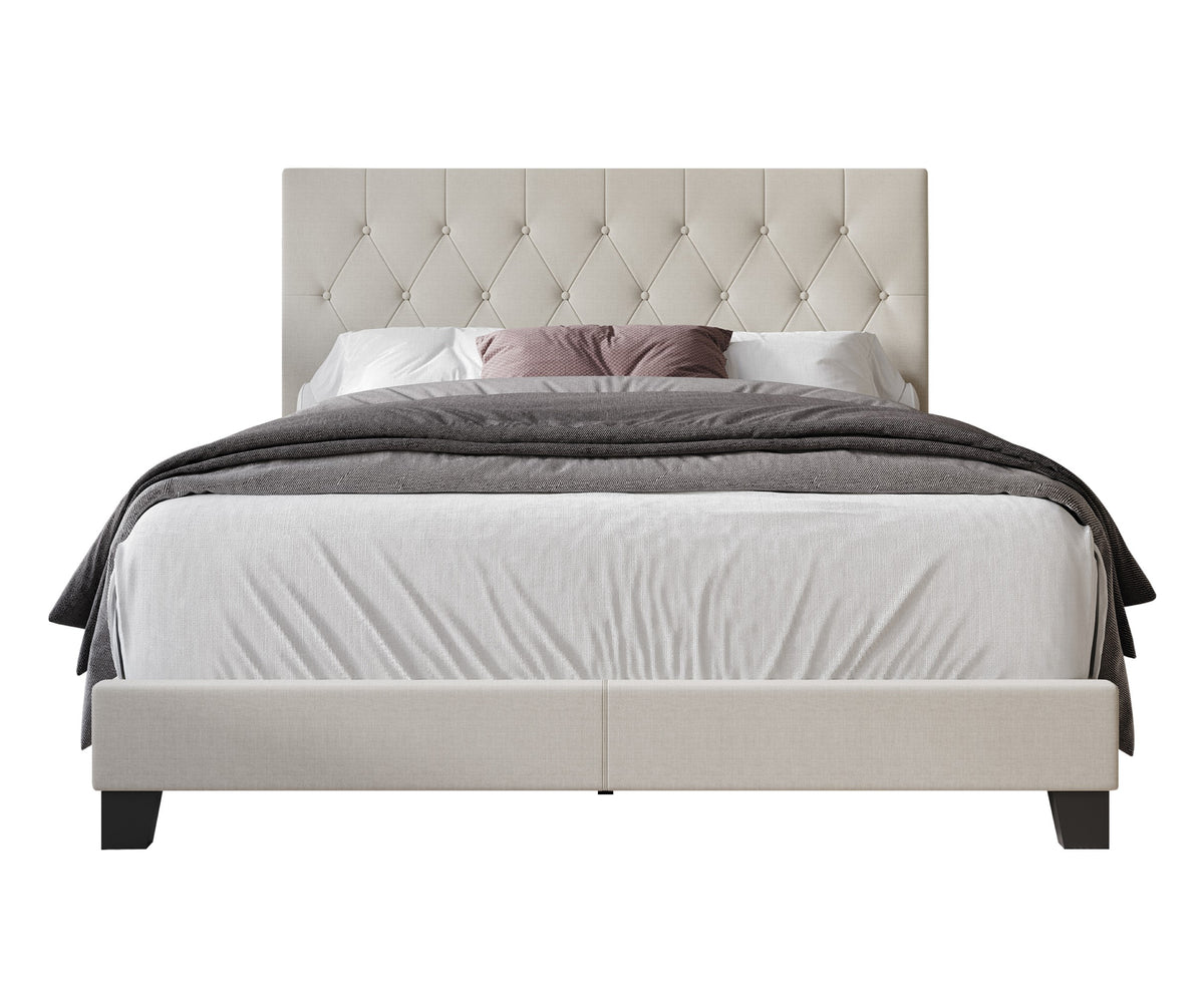 Dillon Twin Tufted Upholstered Panel Bed Frame with Button Tufting and Foam-Filled Headboard, Gray, Easy Assembly