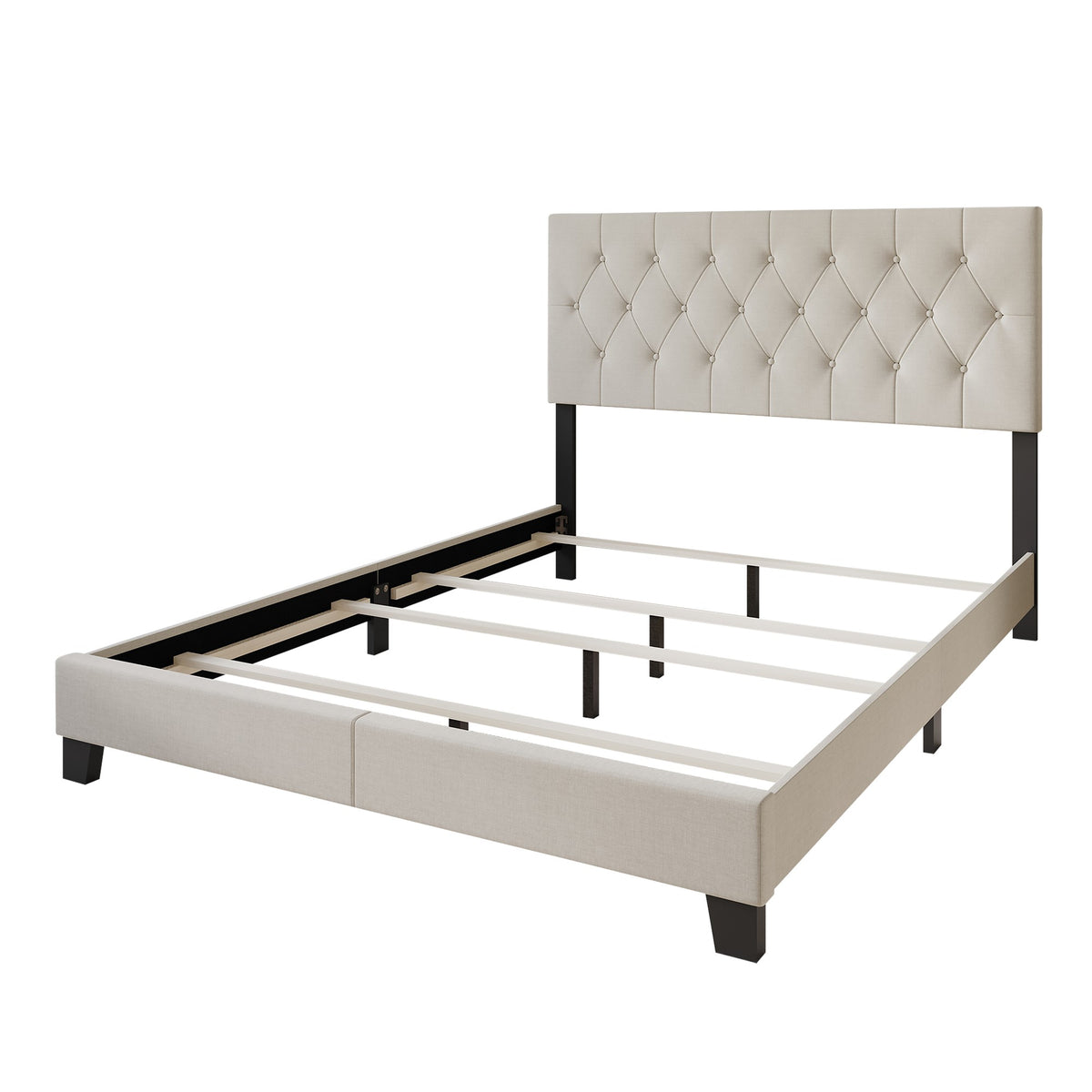 Dillon Twin Tufted Upholstered Panel Bed Frame with Button Tufting and Foam-Filled Headboard, Gray, Easy Assembly