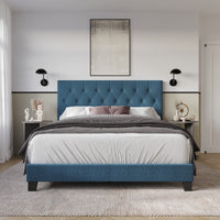 Dillon Twin Tufted Upholstered Panel Bed Frame with Button Tufting and Foam-Filled Headboard, Gray, Easy Assembly