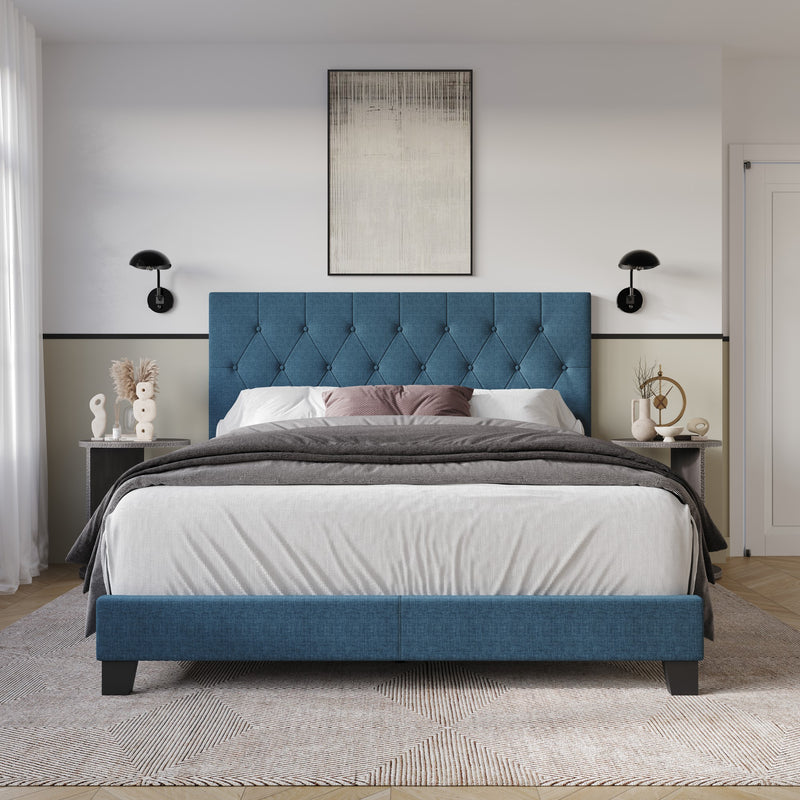 Dillon Twin Tufted Upholstered Panel Bed Frame with Button Tufting and Foam-Filled Headboard, Gray, Easy Assembly