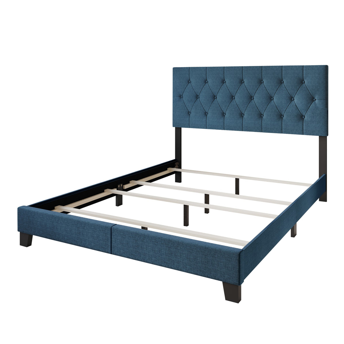 Dillon Twin Tufted Upholstered Panel Bed Frame with Button Tufting and Foam-Filled Headboard, Gray, Easy Assembly