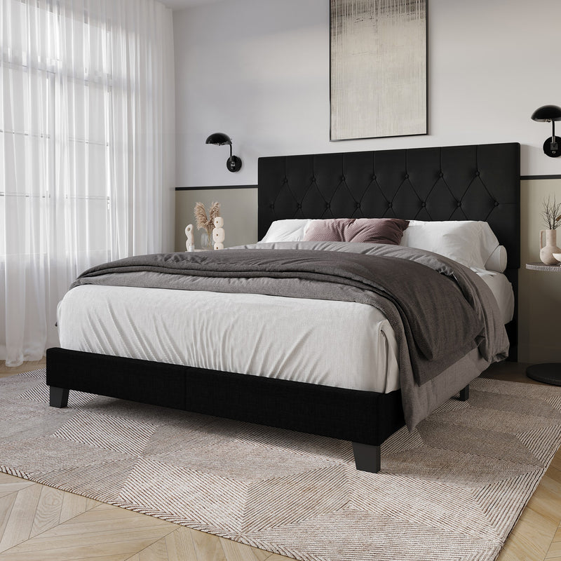 Dillon Twin Tufted Upholstered Panel Bed Frame with Button Tufting and Foam-Filled Headboard, Gray, Easy Assembly