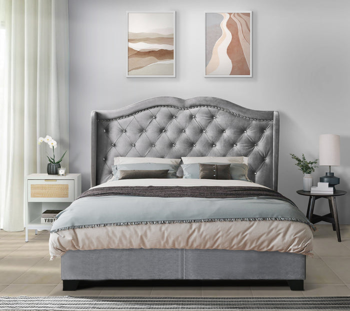 Home Design Aiden King Upholstered Panel Bed Frame with Tufted Headboard for Adult, Easy Assembly
