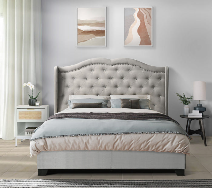 Home Design Aiden King Upholstered Panel Bed Frame with Tufted Headboard for Adult, Easy Assembly