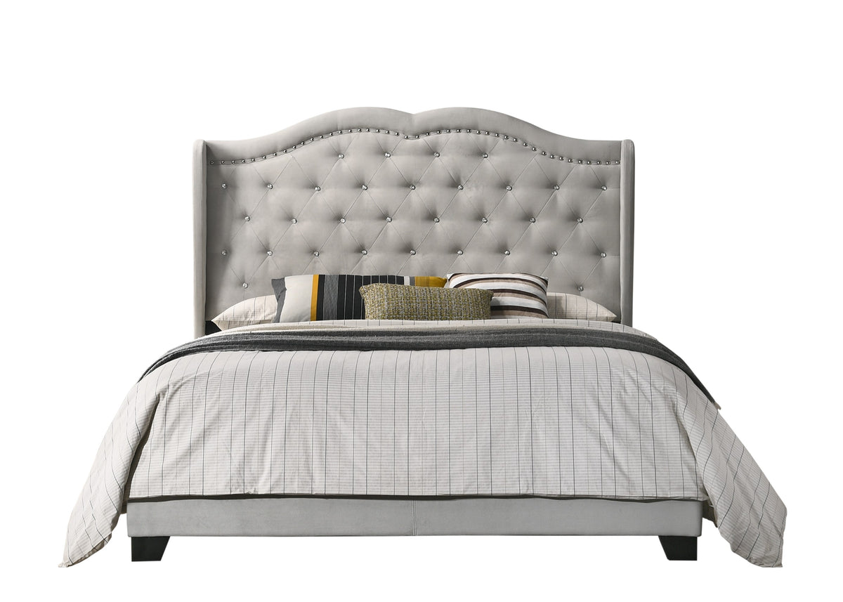 Home Design Aiden King Upholstered Panel Bed Frame with Tufted Headboard for Adult, Easy Assembly