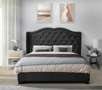 Home Design Aiden King Upholstered Panel Bed Frame with Tufted Headboard for Adult, Easy Assembly