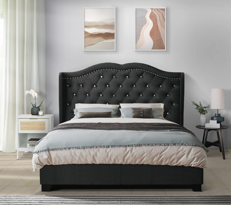 Home Design Aiden King Upholstered Panel Bed Frame with Tufted Headboard for Adult, Easy Assembly