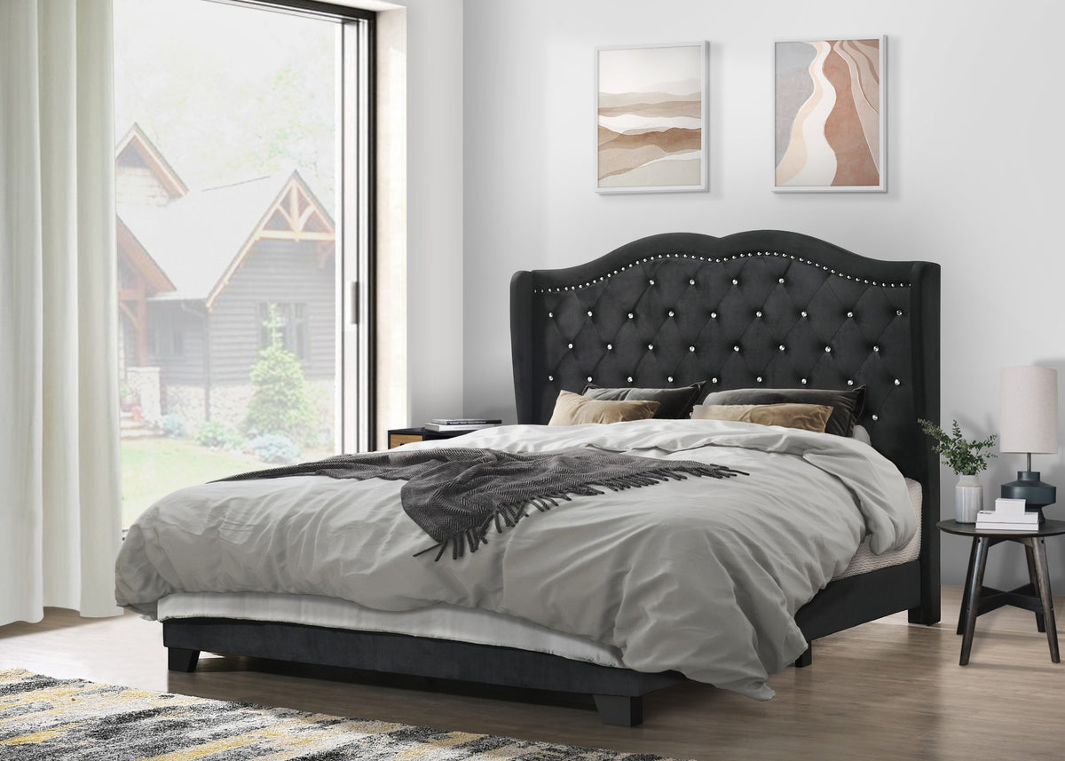 Home Design Aiden King Upholstered Panel Bed Frame with Tufted Headboard for Adult, Easy Assembly