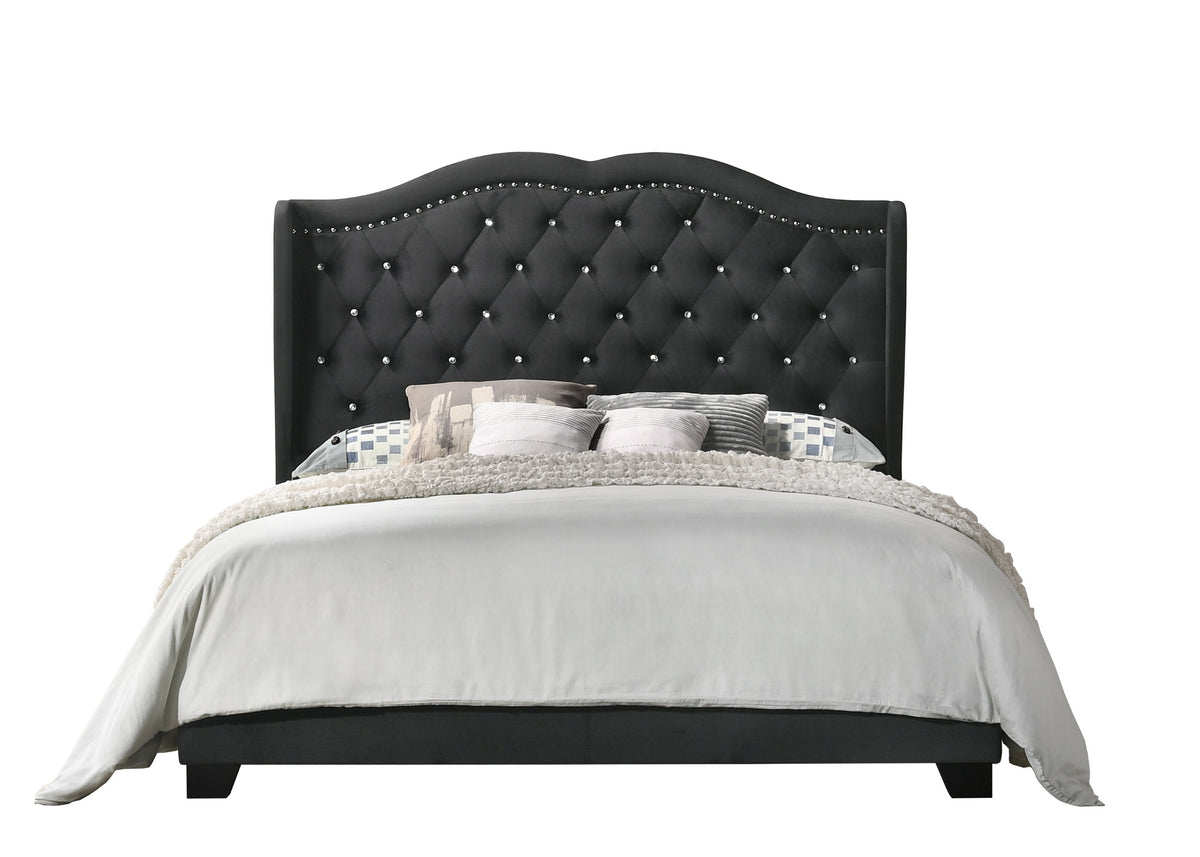 Home Design Aiden King Upholstered Panel Bed Frame with Tufted Headboard for Adult, Easy Assembly