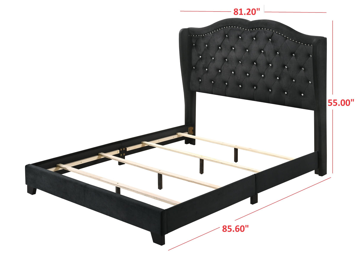 Home Design Aiden King Upholstered Panel Bed Frame with Tufted Headboard for Adult, Easy Assembly