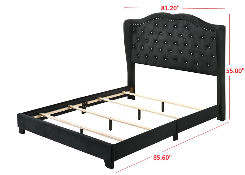 Home Design Aiden King Upholstered Panel Bed Frame with Tufted Headboard for Adult, Easy Assembly