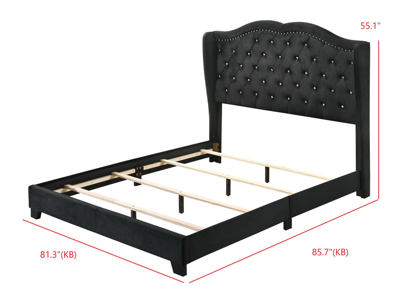 Home Design Aiden King Upholstered Panel Bed Frame with Tufted Headboard for Adult, Easy Assembly