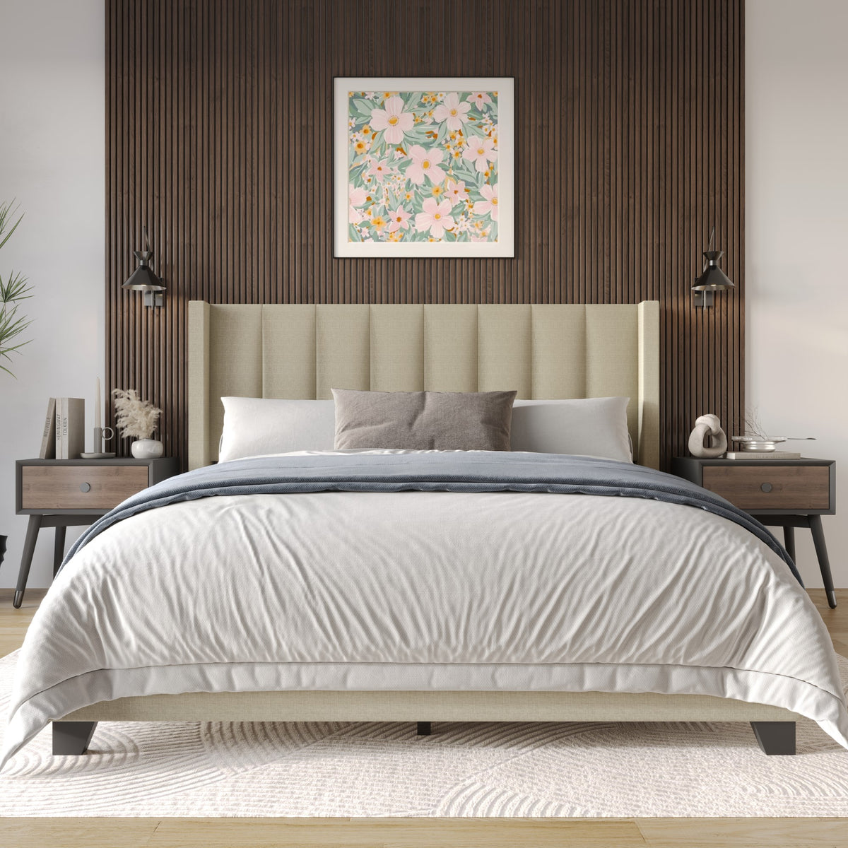Home Design Angela Button-tufted Upholstered With Adjustable Headboard, Dark Beige