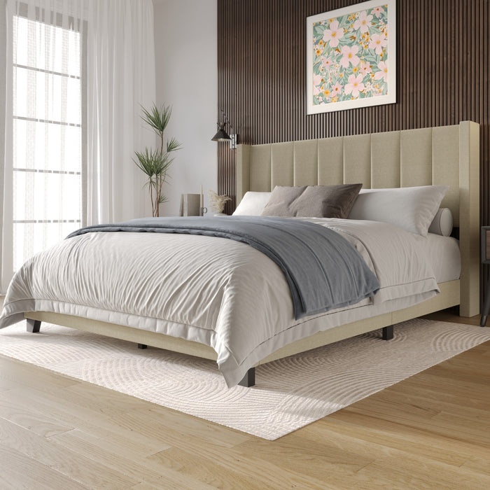 Home Design Angela Button-tufted Upholstered With Adjustable Headboard, Dark Beige