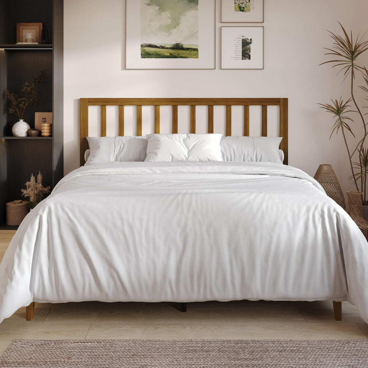 Home Design Lancaster Platform Bed Frame with Slatted Headboard, No box spring required, Easy Assembly