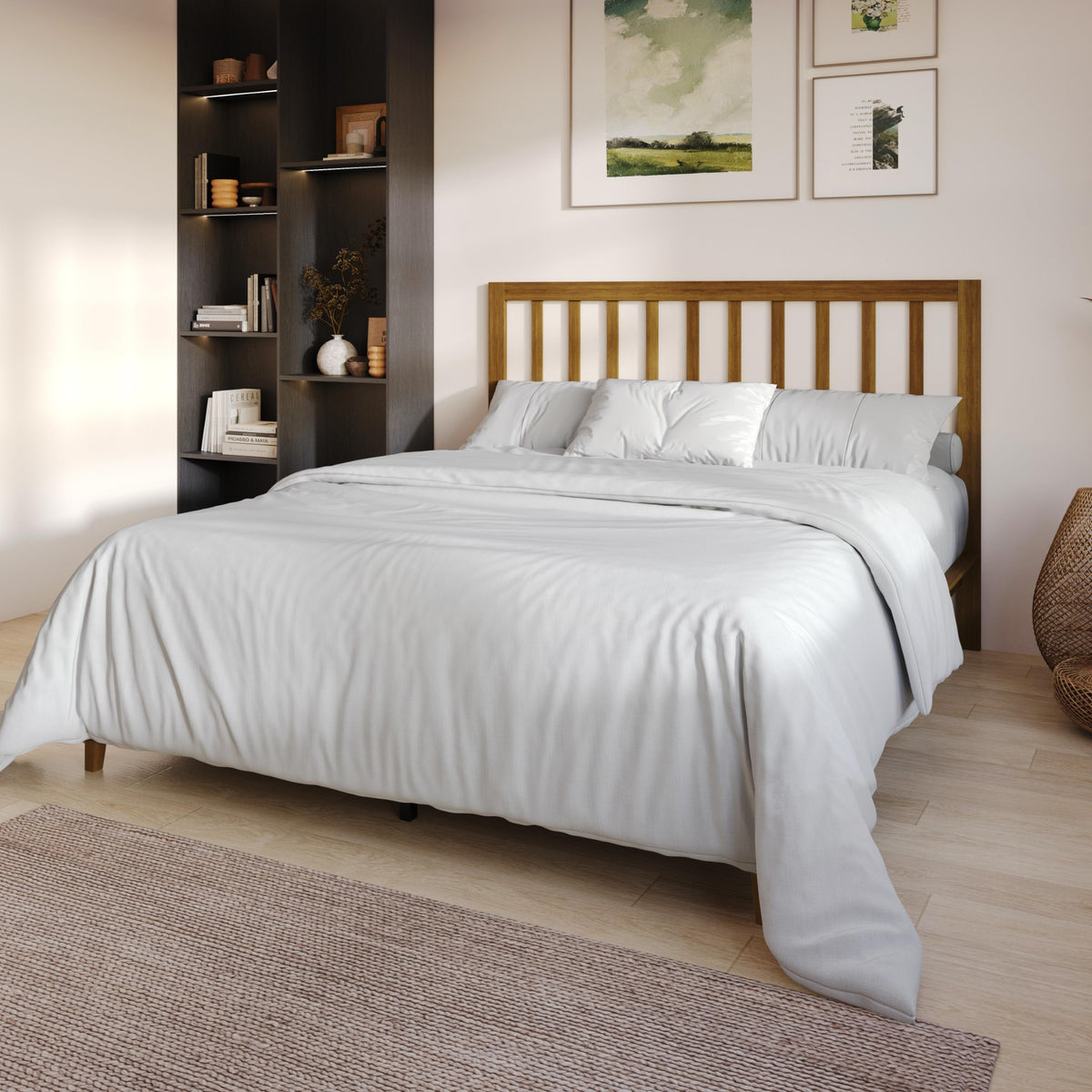 Home Design Lancaster Platform Bed Frame with Slatted Headboard, No box spring required, Easy Assembly