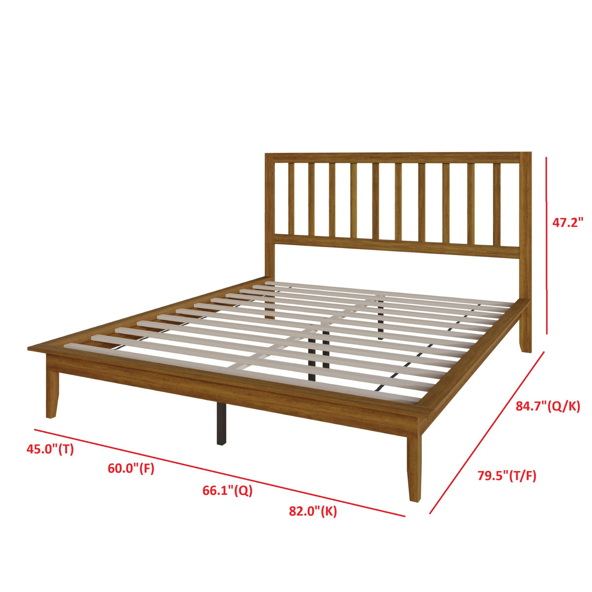 Home Design Lancaster Platform Bed Frame with Slatted Headboard, No box spring required, Easy Assembly