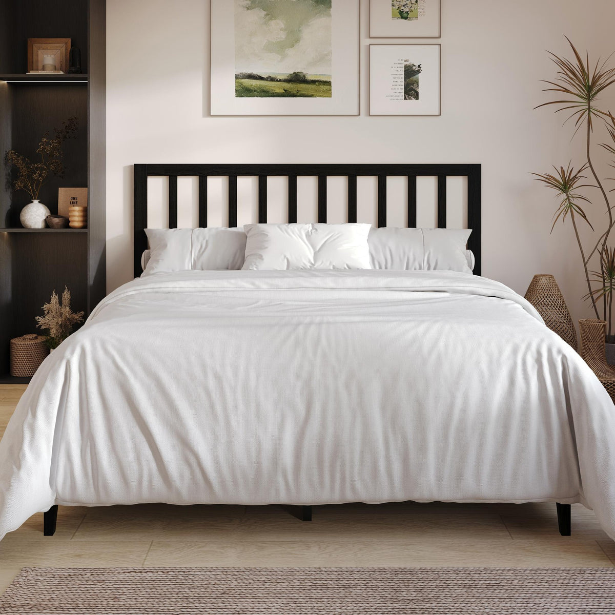 Home Design Lancaster Platform Bed Frame with Slatted Headboard, No box spring required, Easy Assembly