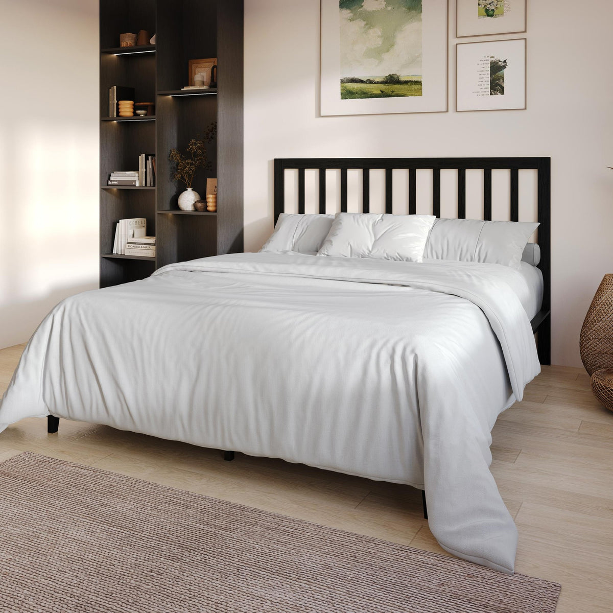 Home Design Lancaster Platform Bed Frame with Slatted Headboard, No box spring required, Easy Assembly