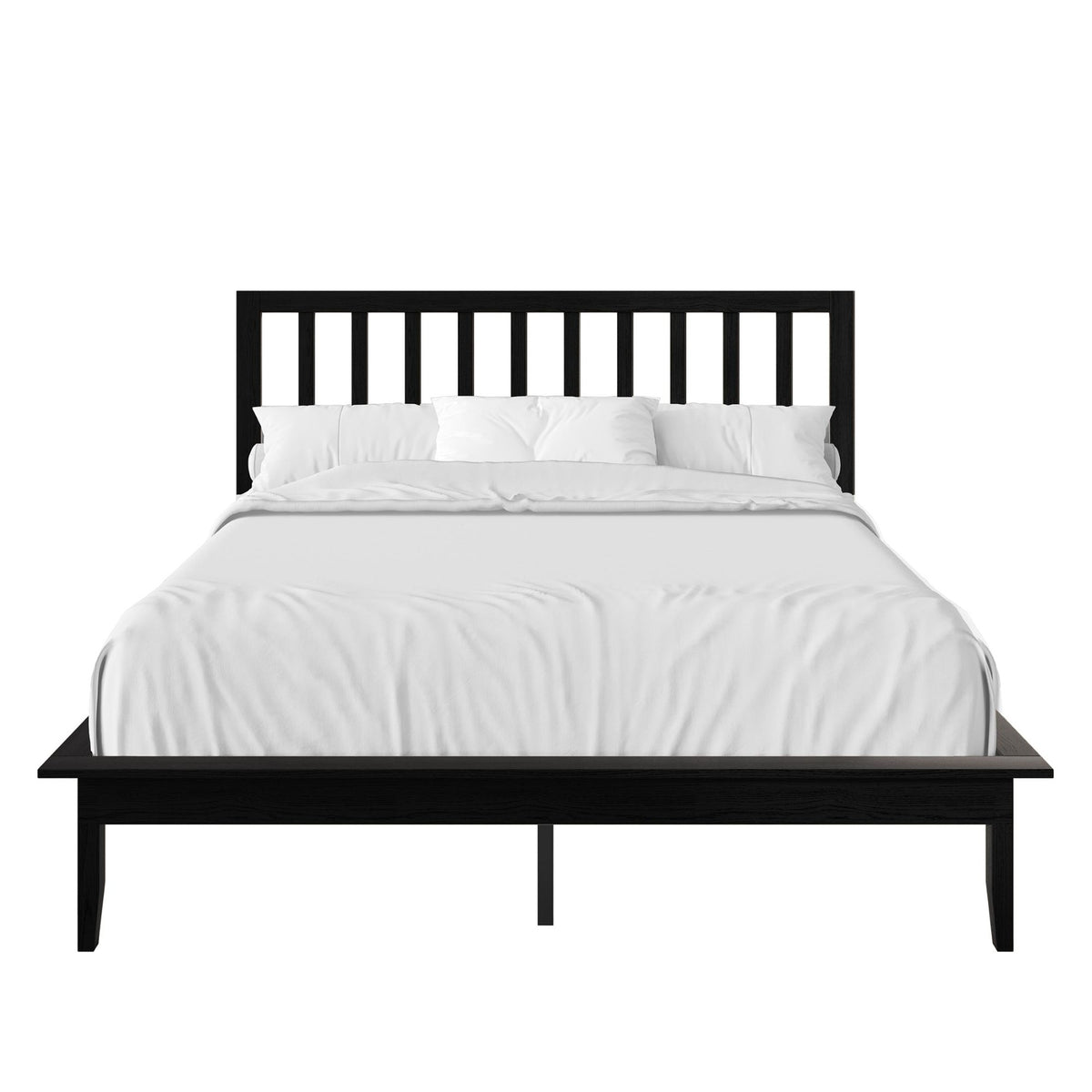 Home Design Lancaster Platform Bed Frame with Slatted Headboard, No box spring required, Easy Assembly