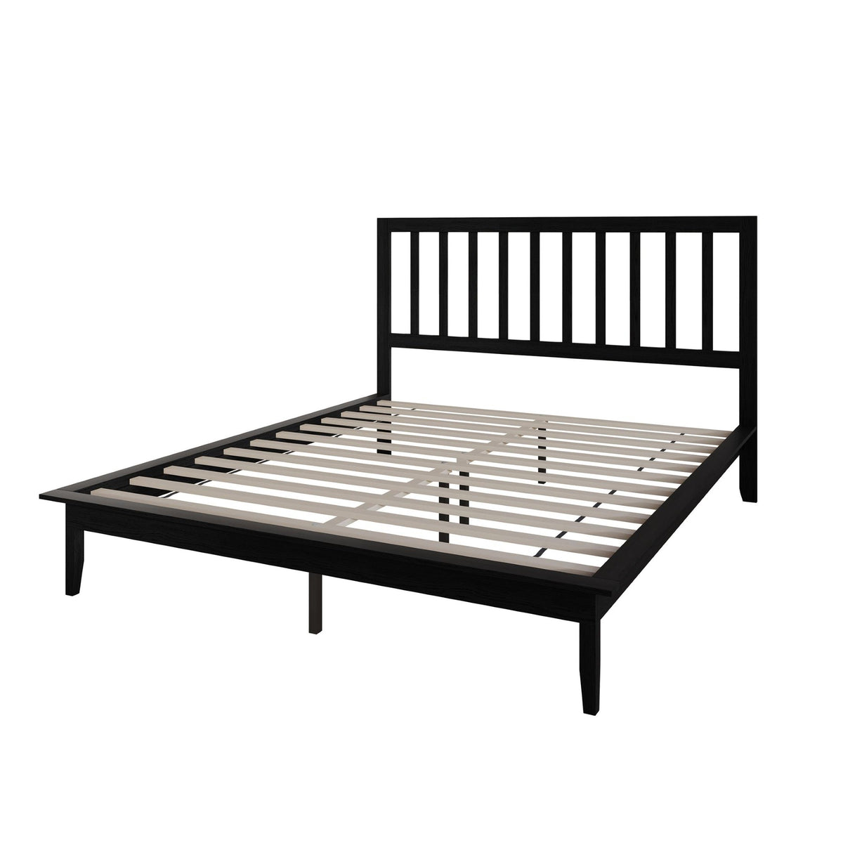 Home Design Lancaster Platform Bed Frame with Slatted Headboard, No box spring required, Easy Assembly