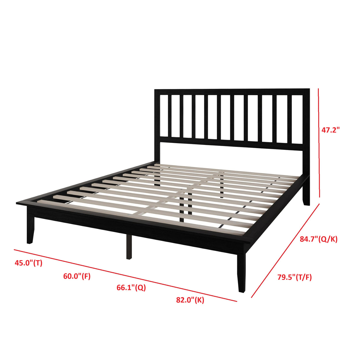 Home Design Lancaster Platform Bed Frame with Slatted Headboard, No box spring required, Easy Assembly