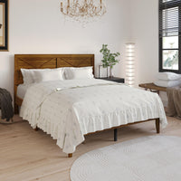 Home Design Oxnard Solid Wood Platform Bed Frame with X-Pattern Headboard and Full Slat Support System
