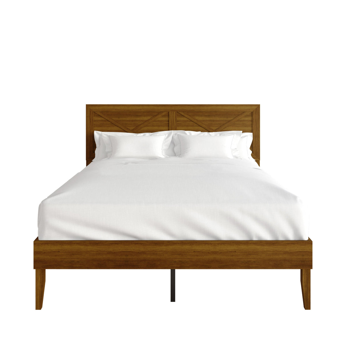 Home Design Oxnard Solid Wood Platform Bed Frame with X-Pattern Headboard and Full Slat Support System